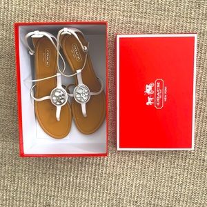 White womens coach thong sandals, 7.5